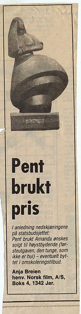ANNONSEN: Her er annonsen Anja Breien rykket inn i Dagbladet. Og fikk respons fra Sverige.