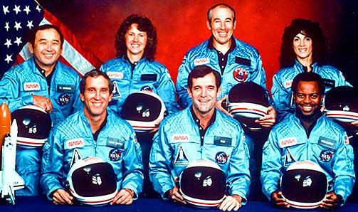 MANNSKAPET: F.v. Francis R. Scobee, Michael J. Smith, Judith A. Resnik, Ellison S. Onizuka, Ronald E. McNair, Gregory B. Jarvis, Christa McAuliffe.