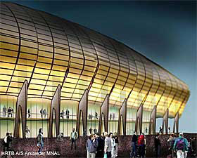 STAB�K: Lysende fasade p� Fornebu Arena.