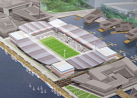 V�LERENGA: Ett av forlagene til ny V�lerenga-stadion er dette, i Bj�rvika.