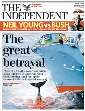 The Independent frontpage moaning about whaling politics.
