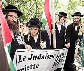 CANADA: En gruppe ortodokse j�der i demonstrasjon mot krigen i Libanon. Over 10 000 mennesker deltok 6. august i Montreal.