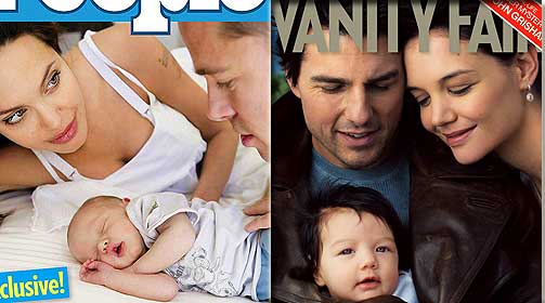  MILLION-BABYER: Brad Pitt og Angelina Jolie fikk angivelig 4.1 millioner dollar for babybildene. En hel paprazziverden hang rundt b�de dem og Cruise/Holmes i p�vente av de f�rste bildene.