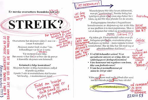 STREIK?Oversetterne forklarer hvorfor aksjonen ikke har v�rt en streik - med glimt i �yet.