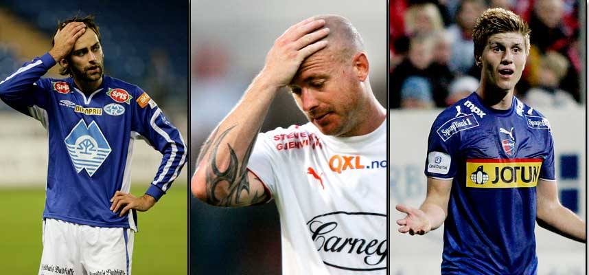 RYKKER NED: Moldes Magne Hoseth, FFKs Raymond Kvisvik og Sandefjords Erik Mjelde. Alle rykker ned, skal vi tro statistikken.