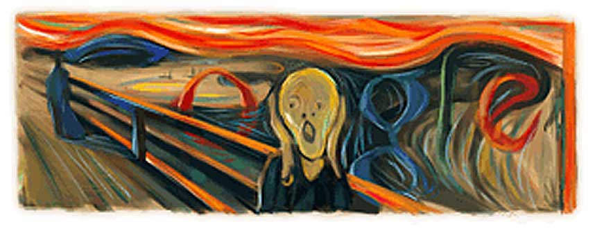 FEIRER MUNCH: Googles søkesider over hele verden tar seg friheter med Munchs «Skrik» i anledning malerens fødselsdag i dag, 12. desember.