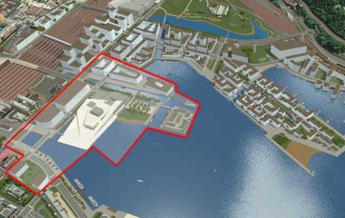 DET AKTUELLE OMR�DET: Omr�det rundt Operaen tegnes n� p� nytt.