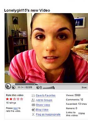 NETTBRUKER: Lonelygirl15 ble superkjendis med sine videoer p� YouTube. Egentlig var hun en 20 �r gammel skuespiller.