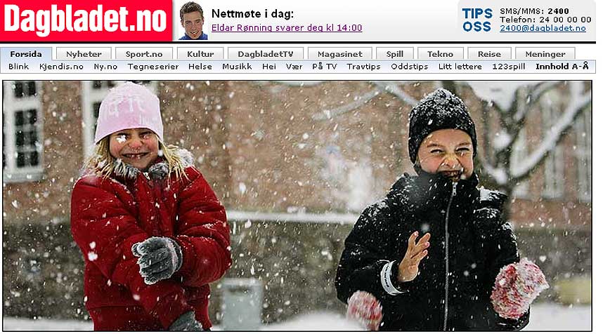 NY FORSIDE: Dagbladet.no i nytt design, med horisontal og sylslank navigasjonsmeny.