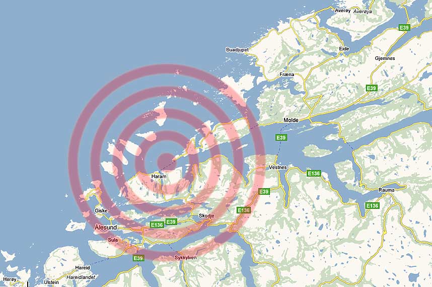  HER VAR JORDSKJELVET: Episenteret l� seks kilometer �st for Brattv�g.