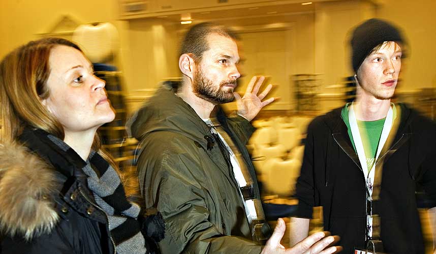 PIRATDEBATT: Fra venstre: Marte Thorsby (IFPI), Bj�rn Rogstad (EMI) og Joel Syverud (Piratgruppen).