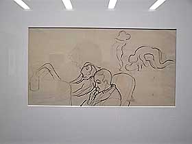 VENNER: Edvard Munch og Sigbj�rn Obstfelder h�rte til samme vennekrets. Her har Munch tegnet Obstfelder sammen med Gustav Vigeland. Bildet var en del av en utstilling ved Munch-museet i 2004.