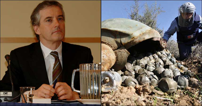 VIL FORBY KLASEBOMBER: Utenriksminster Jonas Gahr St�re vil forby klasebomber. Klasebomber ble brukt av begge sider i krigen i S�r-Libanon sommeren 2006. Til h�yre inspiseres klasebomber sluppet fra israleske fly over S�r-Libanon.