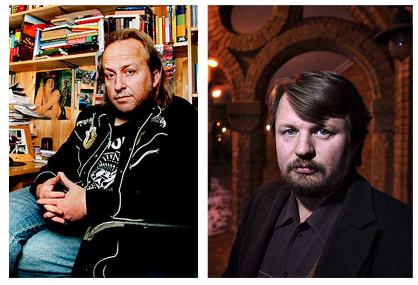 SKRIVER SAMMEN P� NETTET: Levi Henriksen (t.v.) og Tom Egeland skrev de to f�rste kapitlene av bloggromanen �Hvis meteoritter kan styrte�. Andre har kastet seg p�, og boka har forel�pig �tte kapitler.