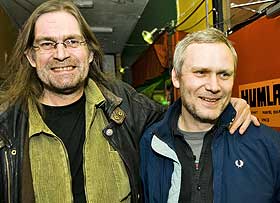 FAVORITTER: �Ha deg ut, da, di fillerye!�, er favorittreplikken til Viggo J�nsberg (t.v.). Han spilte pappa i filmene om Pelle og Proffen. Crispin Gurholt (t.h.), holder en knapp p� replikken �Er du hore?� fra �Hotel St. Pauli�.