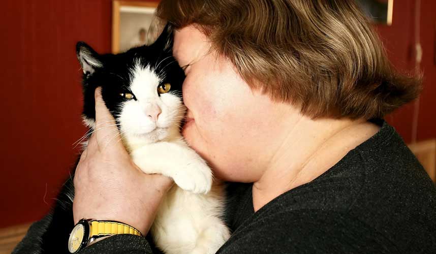 BORTE I SEKS �R: Katten Dino var s�rt savnet i seks �r i Skien. Eieren Anita Gromstul sluttet aldri � lete etter Dino. Foto: Birte Ulveseth.