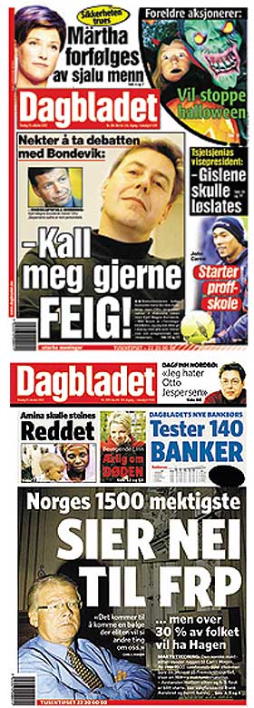 Lagt p� hylla: Dagbladet benyttet en Helvetica-variant (Helvetica Inserat) f�r redesignet i 2002. Under det nye designet, med ny og unik tittelfont.