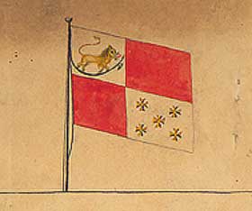 KOMITEENS FORSLAG: Stortingets flaggkomite la fram dette forslaget i mai 1821.