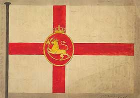 ENGELSK KOPI? Dette anonyme forslaget fra 1821 ligner mye p� det engelske nasjonalflagget �Cross of St. George�.