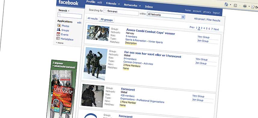 - POTENSIELL SIKKERHETSRISIKO: De mange Facebook-gruppene med tilknytning til Forsvaret kan utgj�re en sikkerhetstrussel, advarer tjenestemenn i Forsvarets sikkerhetsavdeling.