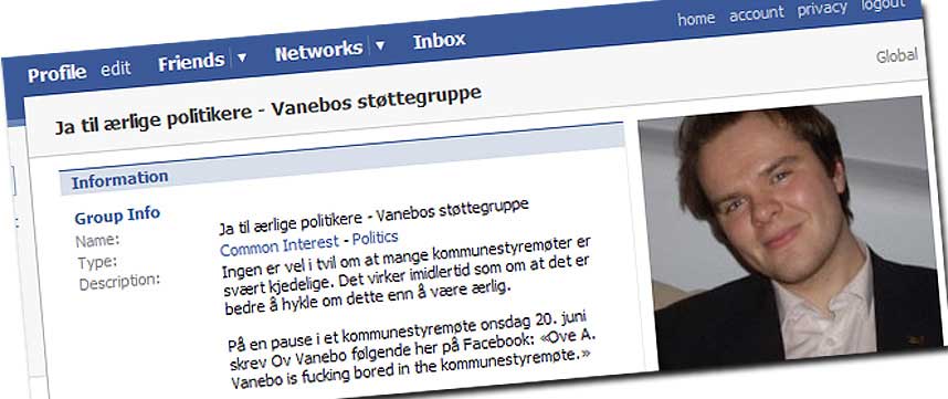 F�R ST�TTE: Ove A. Vanebo fortalte p� Facebook at han kjedet seg p� kommunestyrem�te. Etter flere medieoppslag i g�r har han n� f�tt en egen st�ttegruppe p� Facebook.