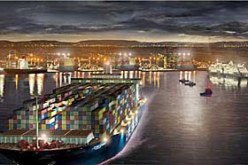 H�YTEKNOLOGISK HAVN: Midt�stens st�rste havn er under utbygging, og utbyggerne h�per havnen vil bli det viktigste knutepunktet mellom Asia, Afrika og Europa.