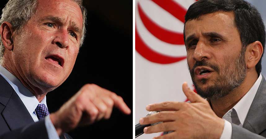 KONFRONTASJON: Ordkringen mellom president George W. Bush og Mahmoud Ahmadinejad eskalerte enda et hakk i g�r.