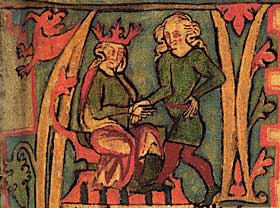 VIKINGTID: Her mottar Harald Hårfagre kongedømmet ut av sin fars hånd. Til forskjell fra Ottars beretning, som er fortalt av en som levde i vikingetida, er de andre kildene vi har til perioden flere hundre år yngre. Flateyjarbok er kilden her, og den ble skrevet på 1300-tallet.