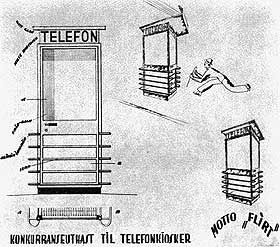 2. PLASS: De norske utkastene var strammere og mer modernistiske i uttrykket enn den engelske modellen. P� andreplass i 1932 kom kiosken �Flirt�, tegnet av arkitektene Ree og Buch i Oslo.