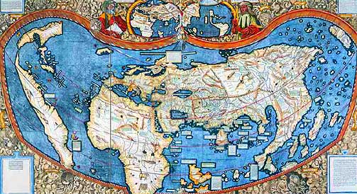 UVURDERLIG FOR NORDAMERIKANERNES NASJONALE IDENTITET: Kun ett eksemplar er bevart av dette kartet fra 1507. Teologen Martin Waldseem�ller laget det, og han var den f�rste som avbildet Nord- og S�r-Amerika som selvstendige elementer.