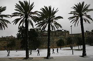 PALMER OG SN�? Ikke et vanlig syn for folket i Jerusalem.