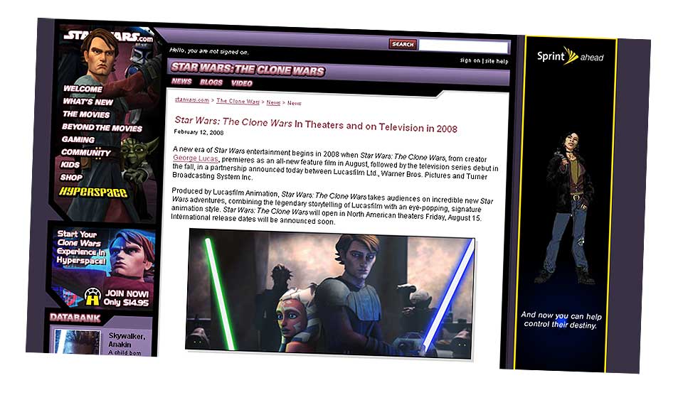 PRESSEMELDING: George Lucas offentliggjorde i dag at de vil slippe en animert kinofilm i forkant av tv-serien �Star Wars: Clone Wars�.