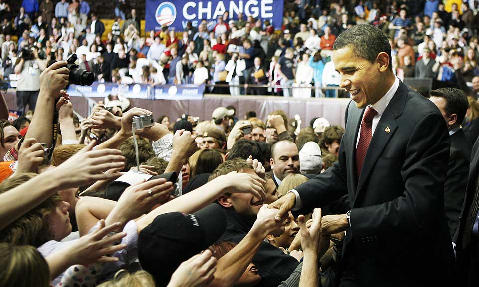 EKSTATISK: Obama ga det han hadde p� valgkampm�tet i Casper i g�r. Det betalte seg tilsynelatende, i form av et flertall av delegatene fra westernstaten.