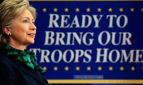 BRING SOLDATENE HJEM: Hillary Clinton holdt sin tale om Irak-krigen p� George Washington-universitetet i Washington DC i g�r.