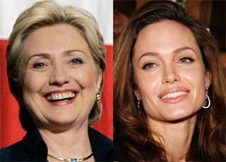 BARNEBARN AV TIMENNING: S� n�re er Hillary Clinton og Angelina Jolie i slektstreet. De knyttes sammen av sin felles forfar Jean Cusson fra Quebec, som d�de i 1718.