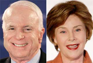 SJUMENNINGER: Republikanernes presidentkandidat John McCain og f�rstedame Laura Bush. De er nok n�rmere hverandre i det politiske landskapet.