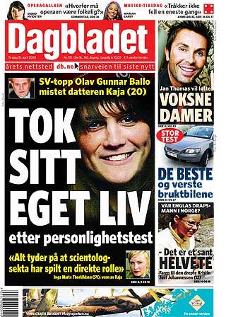 DAGBLADET: Omstendighetene rundt selvmordet til Kaja Bordevich Ballo (20) var hovedoppslaget i både VG og Dagbladet i dag.
