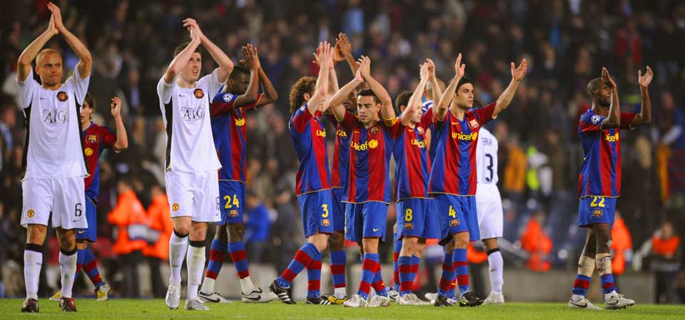 ALLE FORN�YD: Begge lagene var s�nn passe forn�yd etter Camp Nou-oppgj�ret i g�r kveld.