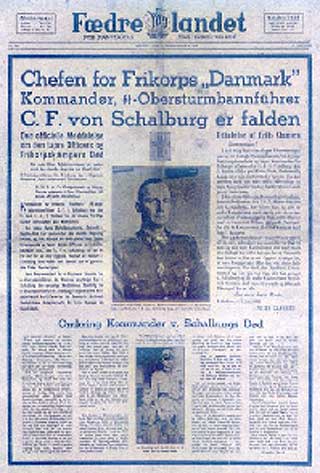 NAZIHELT: Christian Frederik von Schalburgs d�d ble f�rstesideoppslag i nazistavisa F�drelandet i Danmark.