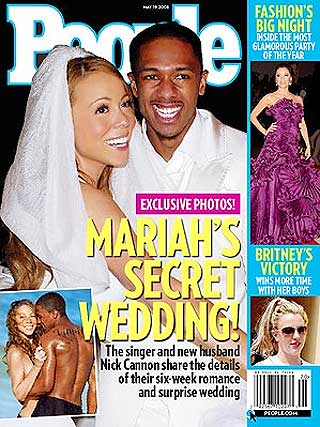 PÅ FORSIDEN: Bladet People stakk av med rettighetene til Mariah og Nicks bryllupsbilde. Slik ser neste fredagsutgave av bladet ut.