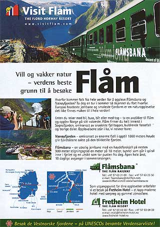 ER DETTE OK? Nei, mener markedsf�ringsekspert og Forbrukerombudet. Ja, mener Fl�m Utvikling, som skal selge fjorder og togturer. De har smeltet to bilder sammen, s� det virker som om toget kj�rer denne veien ned mot Aurlandsfjorden.