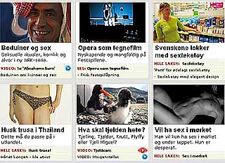 SEX OG ALLMENNKRINGKASTINGSLIV: Et utsnitt av NRK.no-forsida i formiddag, med h�y sex- og trusefaktor.