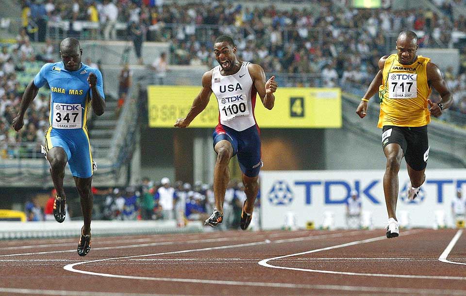 SPENN SETEBELTENE: 25. juli m�tes verdensmester Tyson Gay og verdensrekordholder Asafa Powell i London, tre uker f�r OL i Beijing.