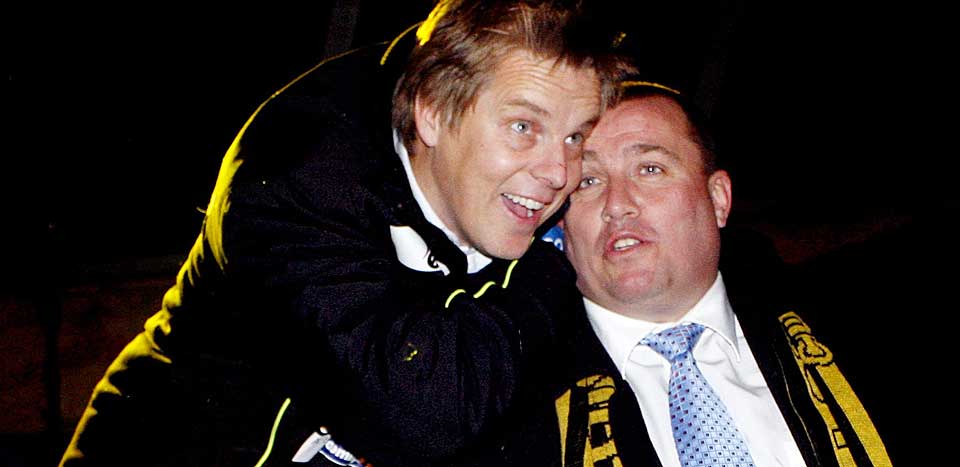 I GODE DAGER: Jan �ge Fj�rtoft og Tom Nordlie feirer cuptriumfen i fjor h�st.