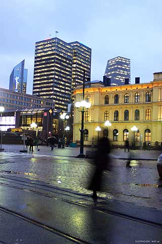 ENDRET BYBILDE: Oslos tre sentrale skyskrapere sett fra Jernbanetorget.