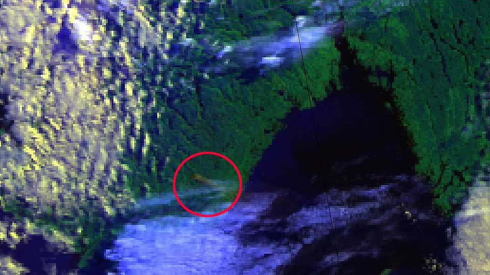 BRANNEN: Brannen som herjer S�rlandet kan ses p� satelittbilder fra verdensrommet. Brannen er det brune feltet.