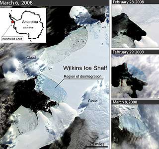 FORSVINNER GRADVIS: Satelittoversikten fra National Snow and Ice Data Center viser at det gigantiske isflaket kollapser