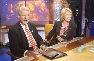 P� TABLOID: Debatt om rusbrus p� TV 2s Tabloid mellom Hagen, Bondevik, �slaug Haga og Kristin Halvorsen i 2003.