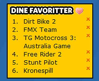 LEGG TIL DINE FAVORITTER:  Her er min toppliste. Du lager en selv ved � legge til spillet som favoritt, og lista blir liggende �verst til h�yre.