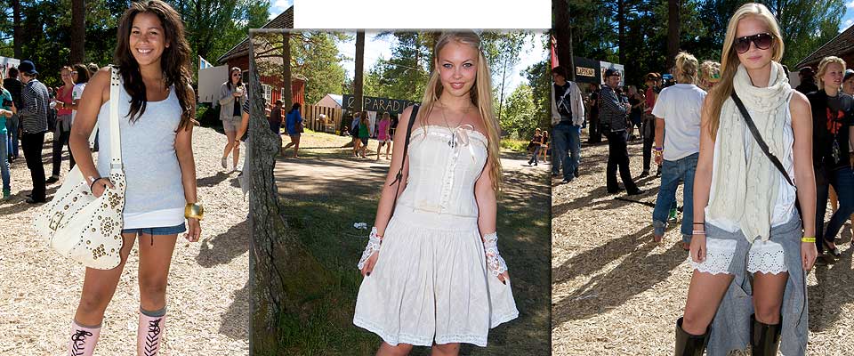 KORT OG HVITT: Ingenting er tilfeldig, bekreftet f.v Charlotte Hall dos Santas (18) , Sunniva Id Christine Geirsdottir (20) og Marlene Botten (17) som alle er p� Hove-festivalen. St�vler og shorts har imidlertid n�dd sitt h�ydepunkt og kommer ikke tilbake, sies det.  HVOR HAR DE KJ�PT KL�RNE SINE? SJEKK HER!